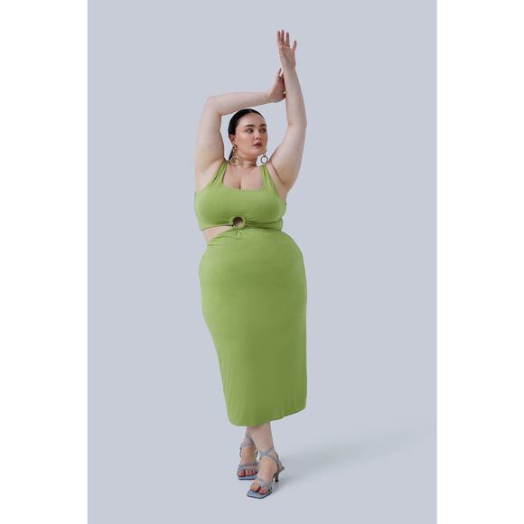 GIA IRL Green Cutout Maxi Dress Plus Size 1X Vacation Resortwear Cruise - Picture 1 of 11